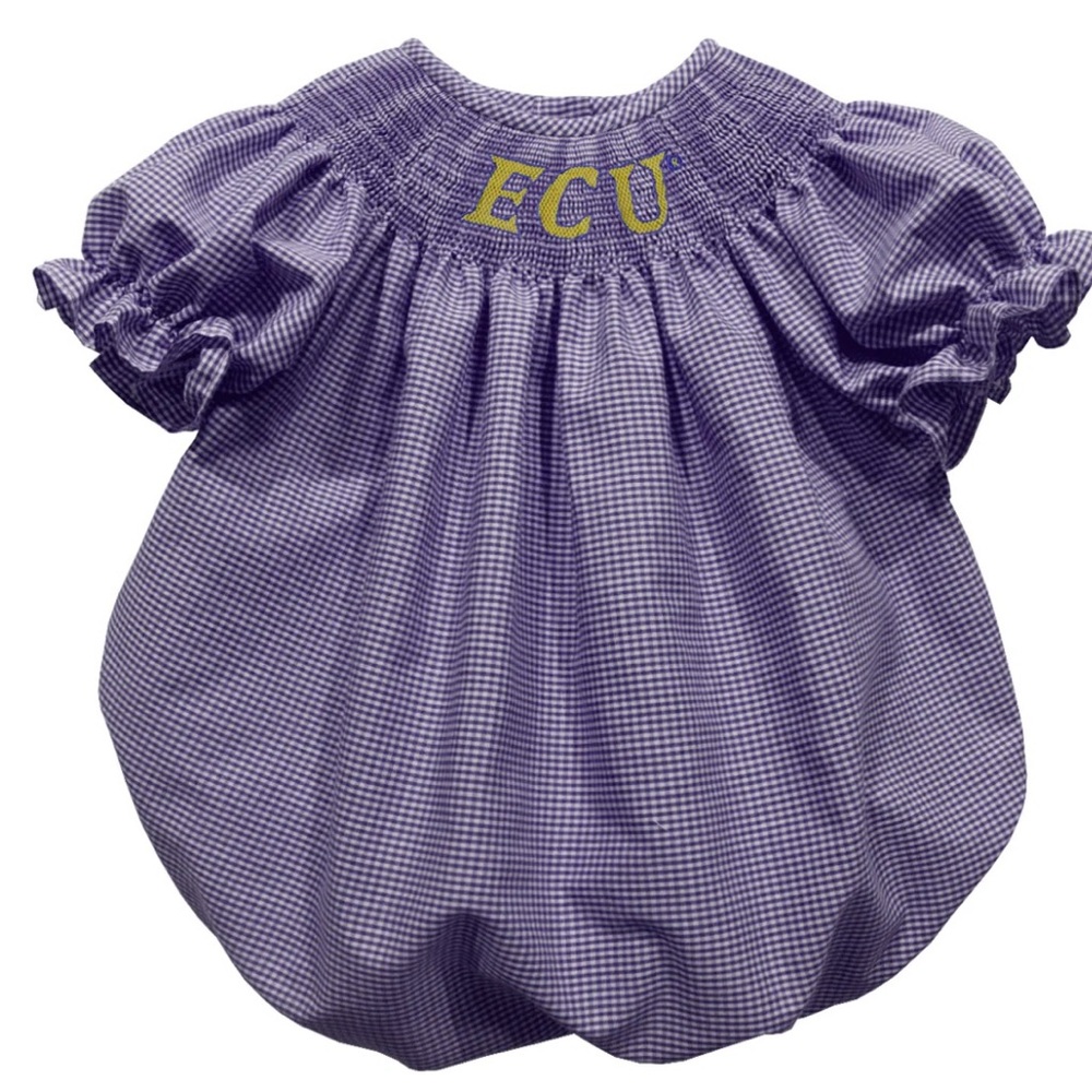East Carolina Pirates ECU Smocked Purple Gingham Girls Bubble 24 months